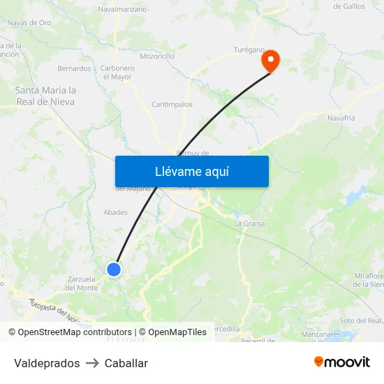 Valdeprados to Caballar map