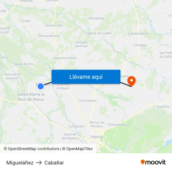 Migueláñez to Caballar map