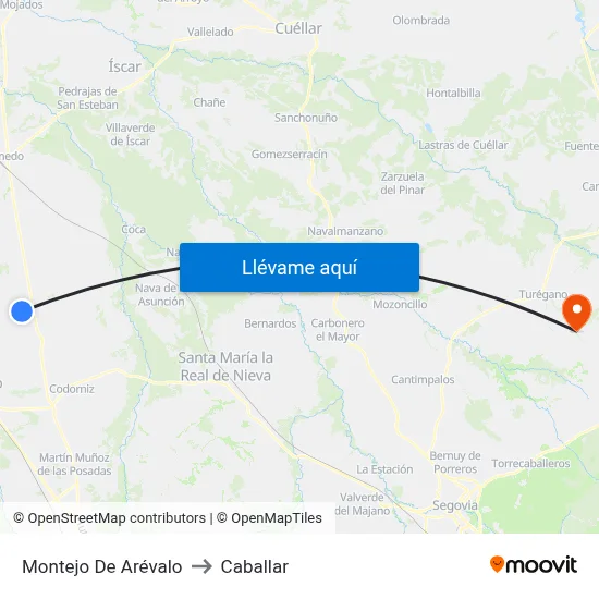 Montejo De Arévalo to Caballar map
