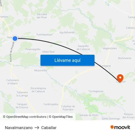 Navalmanzano to Caballar map