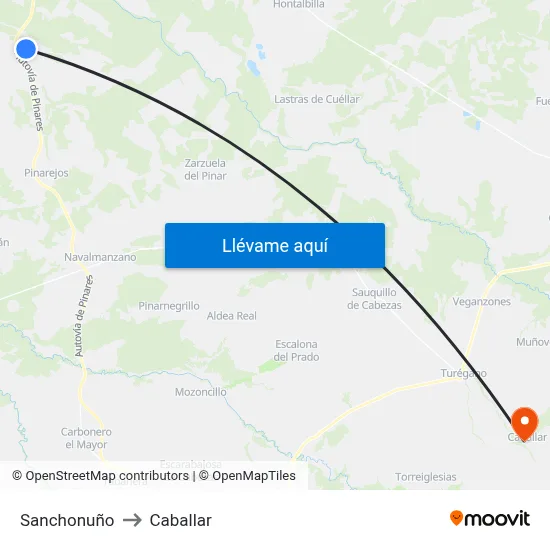 Sanchonuño to Caballar map