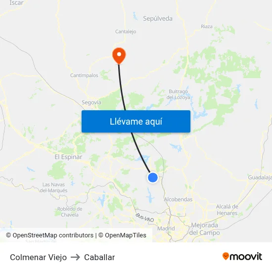 Colmenar Viejo to Caballar map