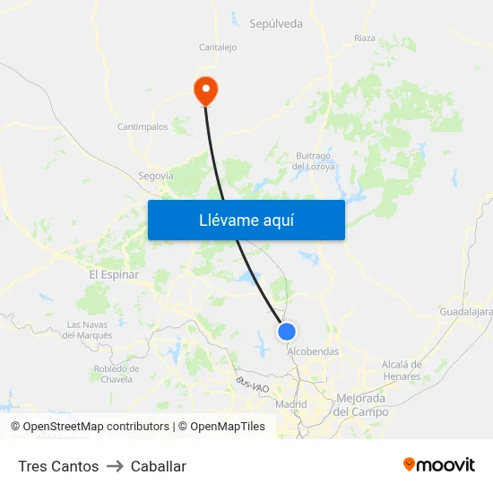 Tres Cantos to Caballar map