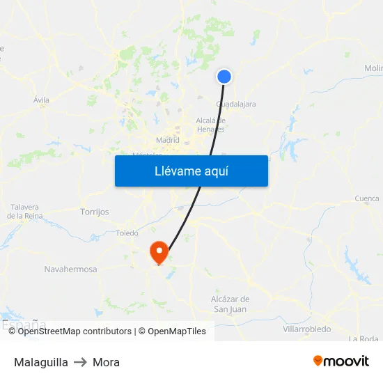 Malaguilla to Mora map