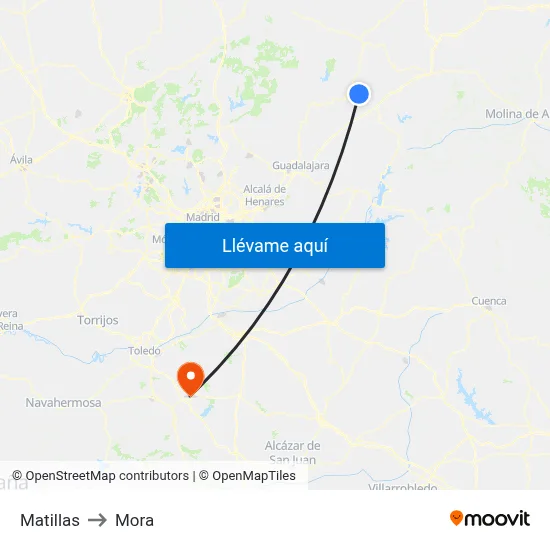Matillas to Mora map