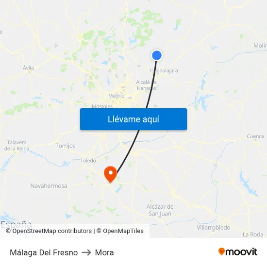 Málaga Del Fresno to Mora map