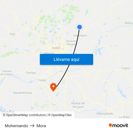Mohernando to Mora map