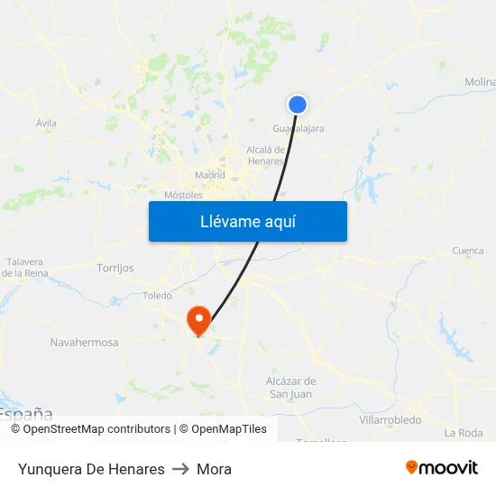 Yunquera De Henares to Mora map