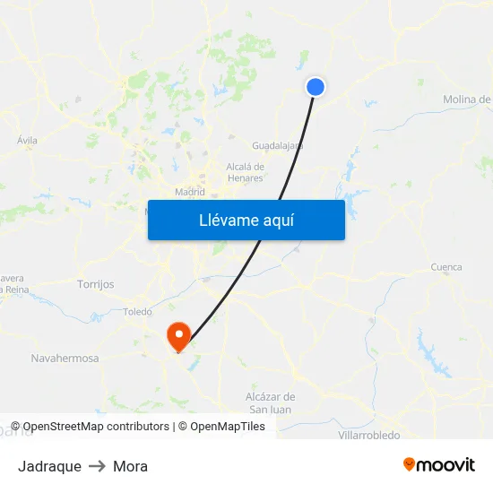 Jadraque to Mora map