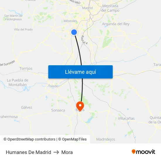 Humanes De Madrid to Mora map