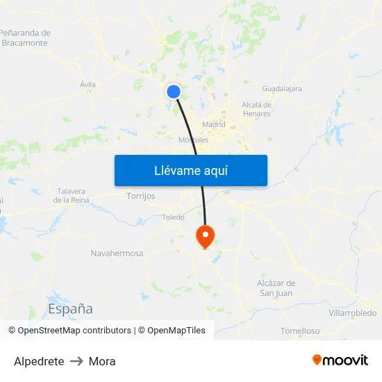 Alpedrete to Mora map