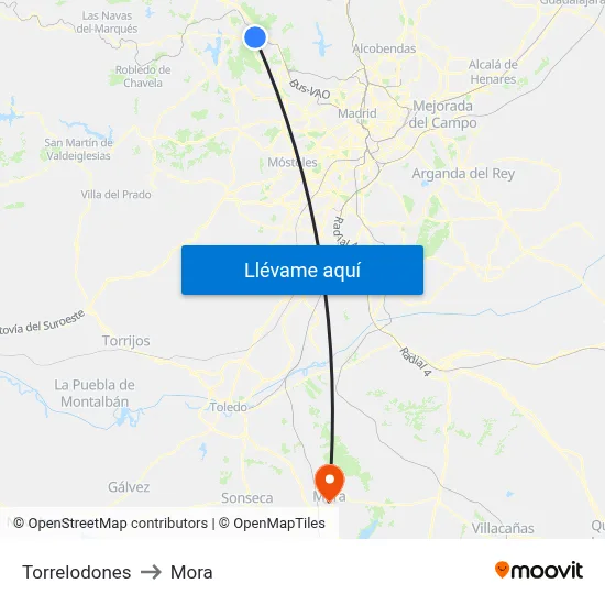 Torrelodones to Mora map