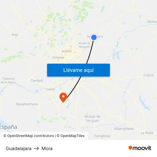 Guadalajara to Mora map