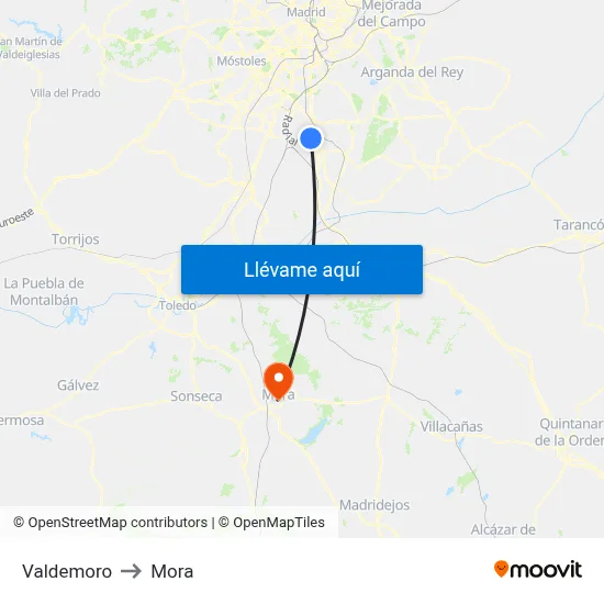 Valdemoro to Mora map