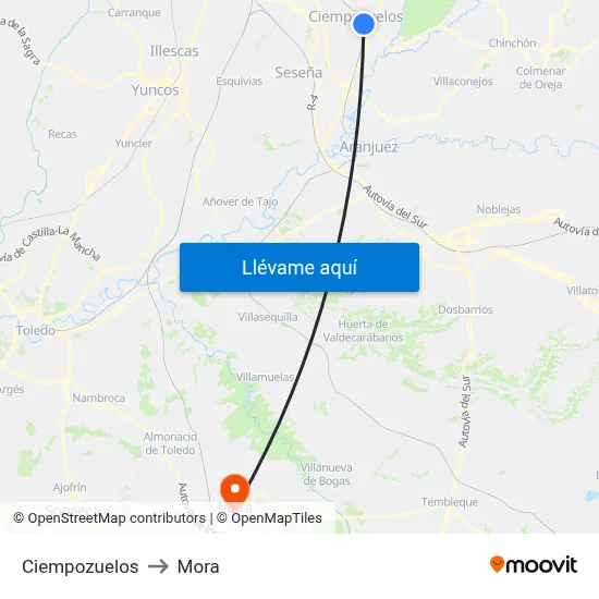 Ciempozuelos to Mora map