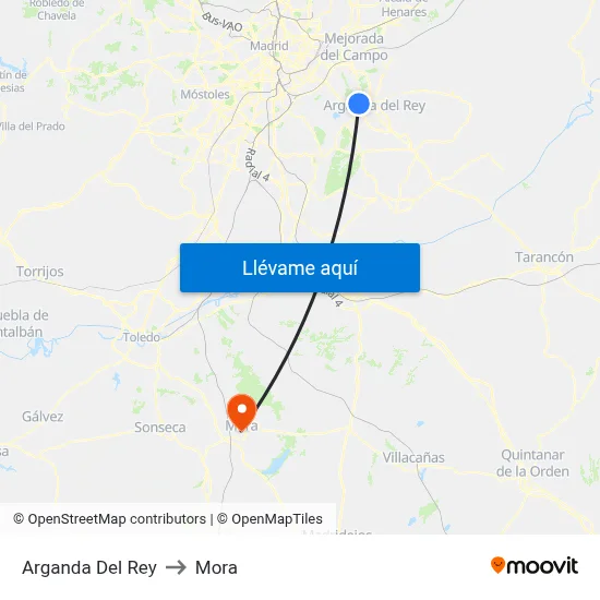 Arganda Del Rey to Mora map