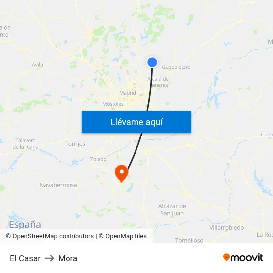 El Casar to Mora map
