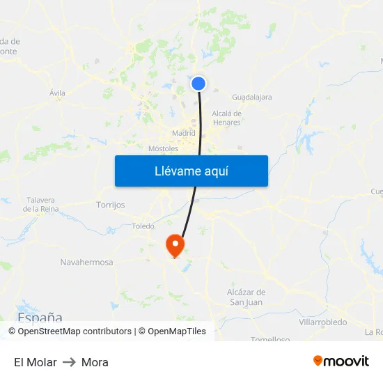 El Molar to Mora map