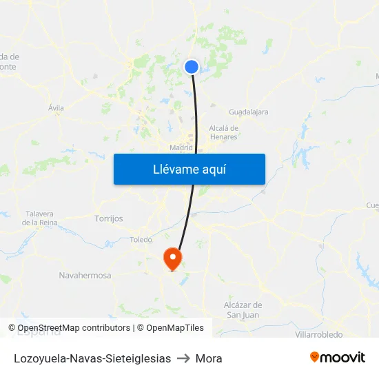 Lozoyuela-Navas-Sieteiglesias to Mora map