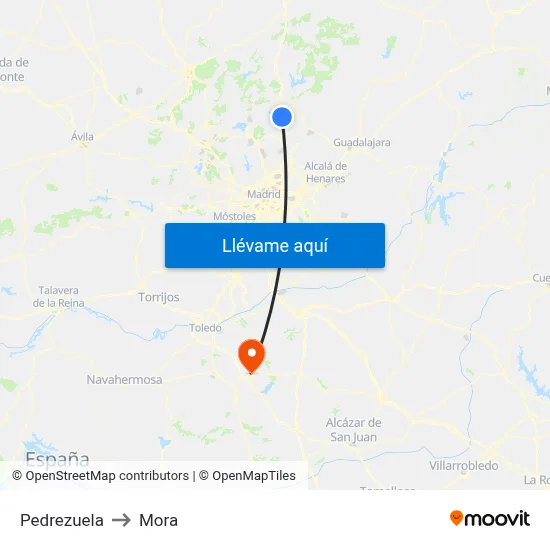 Pedrezuela to Mora map