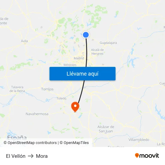 El Vellón to Mora map
