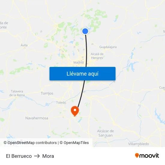 El Berrueco to Mora map