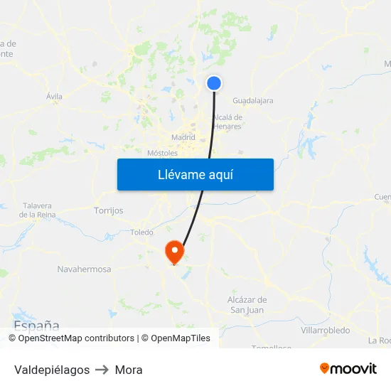 Valdepiélagos to Mora map