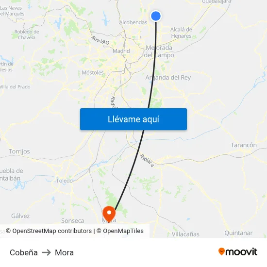 Cobeña to Mora map