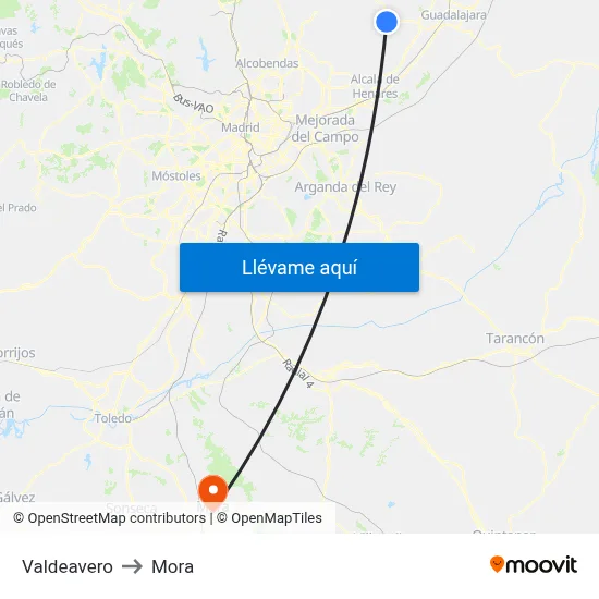 Valdeavero to Mora map