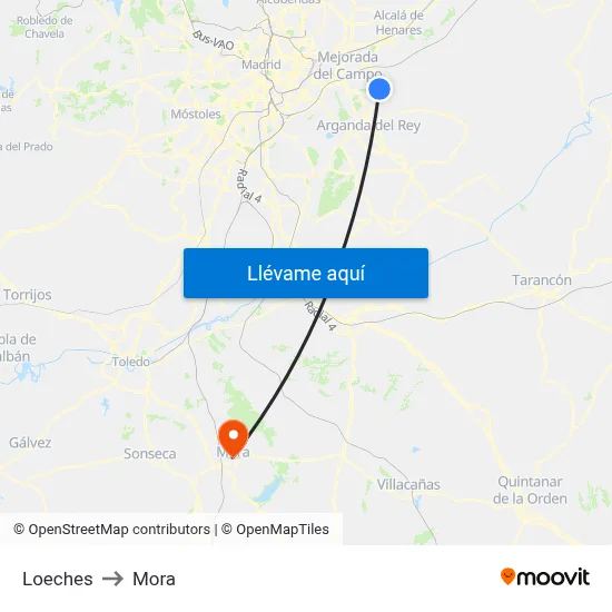 Loeches to Mora map