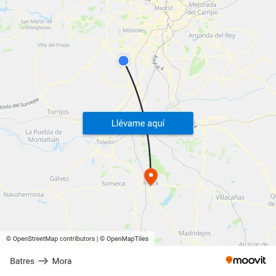 Batres to Mora map