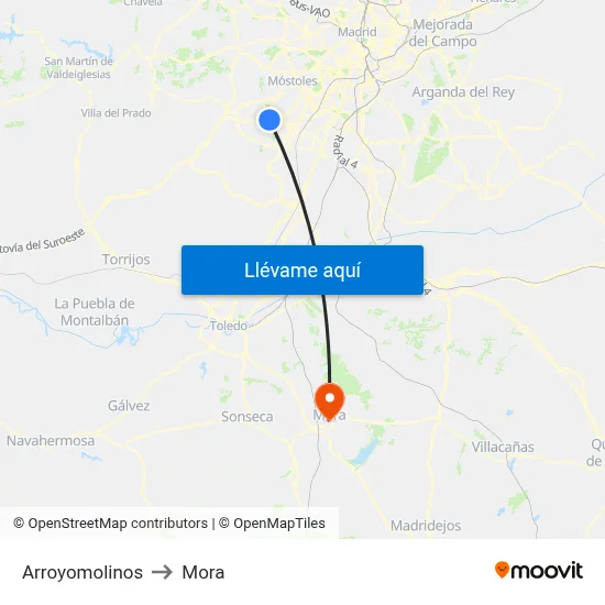 Arroyomolinos to Mora map
