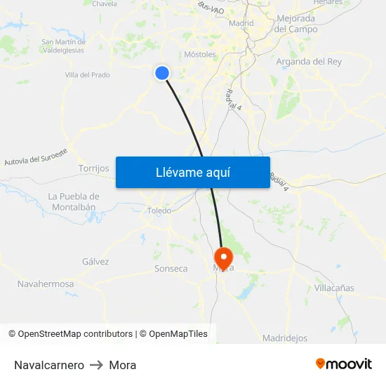 Navalcarnero to Mora map
