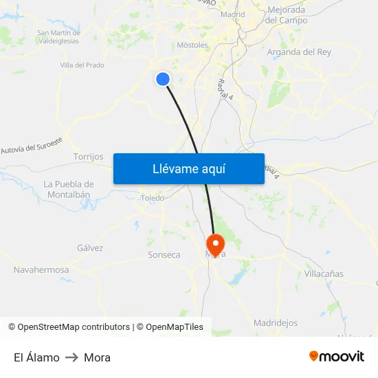 El Álamo to Mora map