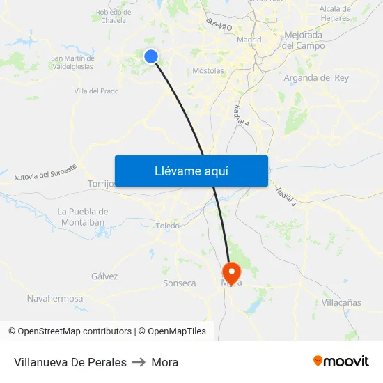Villanueva De Perales to Mora map