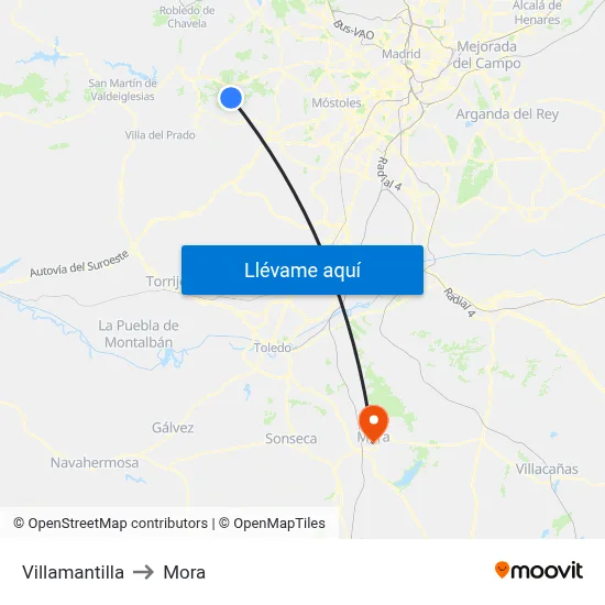Villamantilla to Mora map