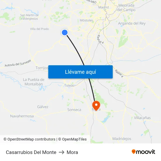 Casarrubios Del Monte to Mora map
