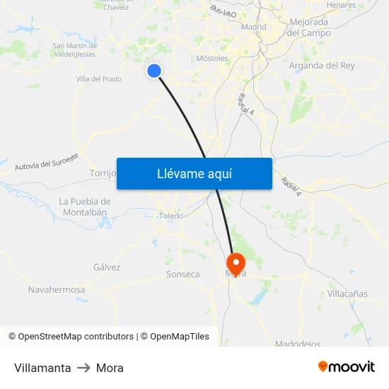 Villamanta to Mora map