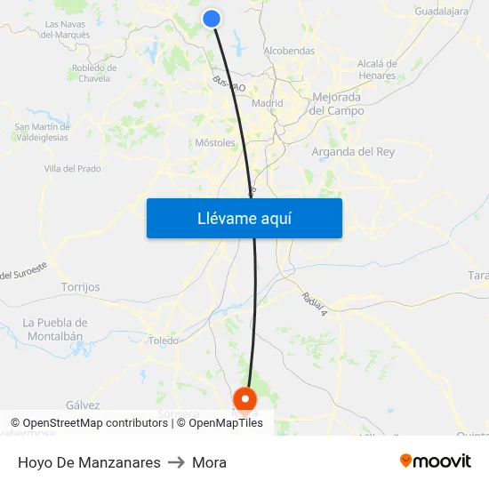 Hoyo De Manzanares to Mora map
