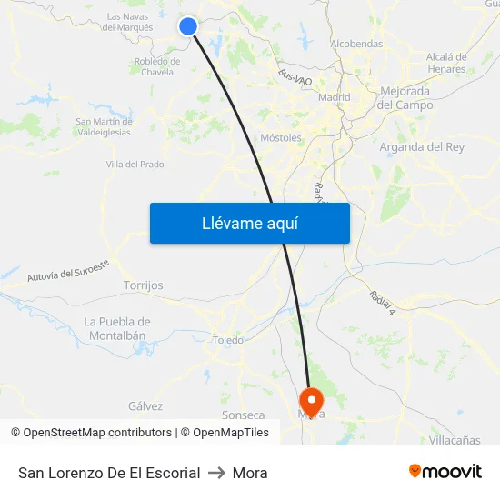 San Lorenzo De El Escorial to Mora map