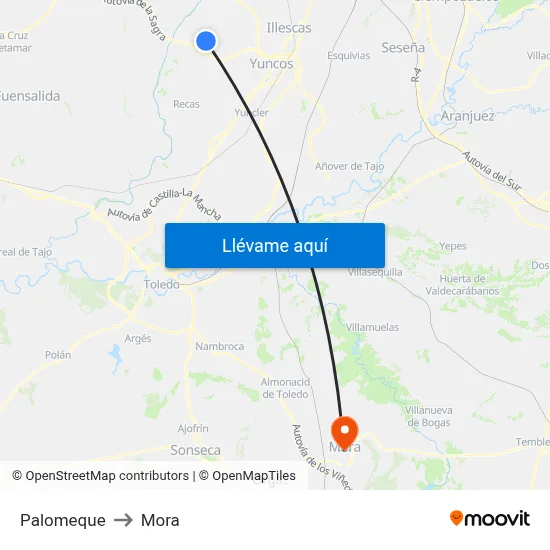 Palomeque to Mora map