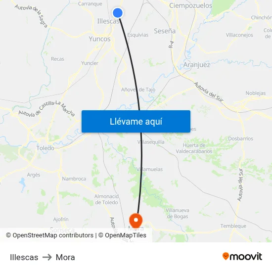 Illescas to Mora map