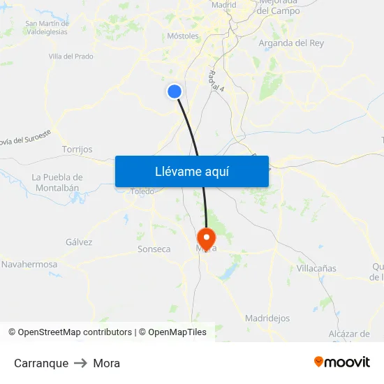 Carranque to Mora map