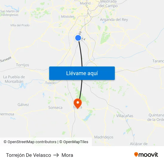 Torrejón De Velasco to Mora map