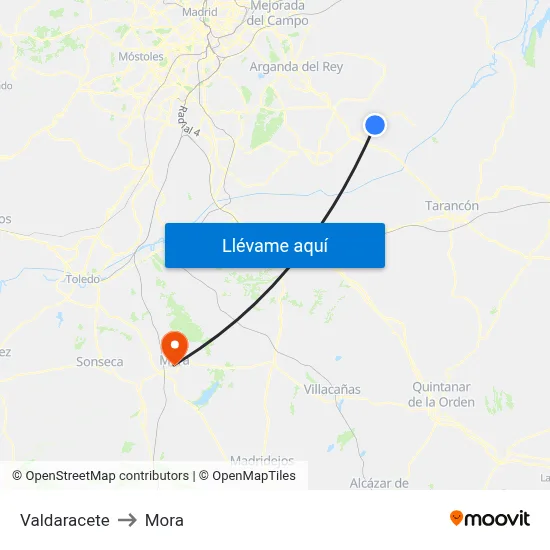 Valdaracete to Mora map