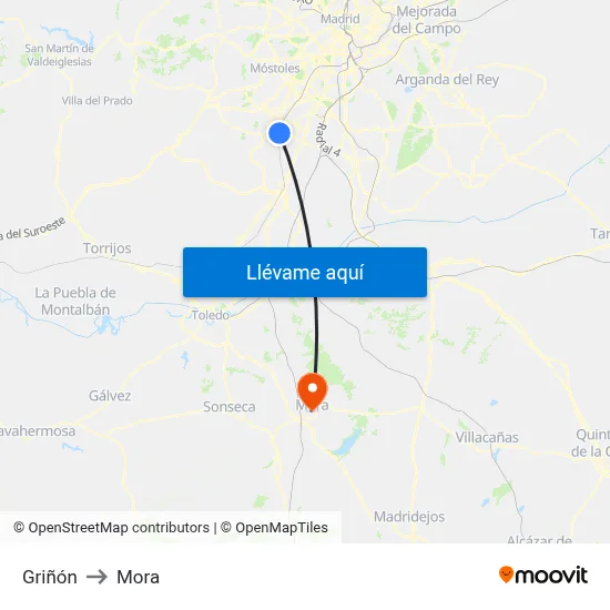 Griñón to Mora map
