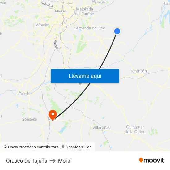 Orusco De Tajuña to Mora map