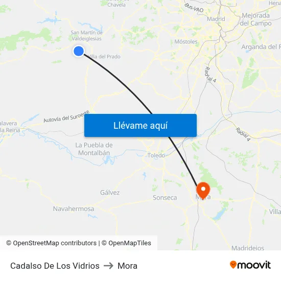 Cadalso De Los Vidrios to Mora map