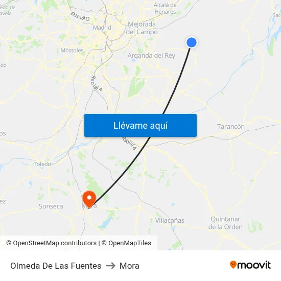 Olmeda De Las Fuentes to Mora map