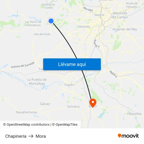 Chapinería to Mora map